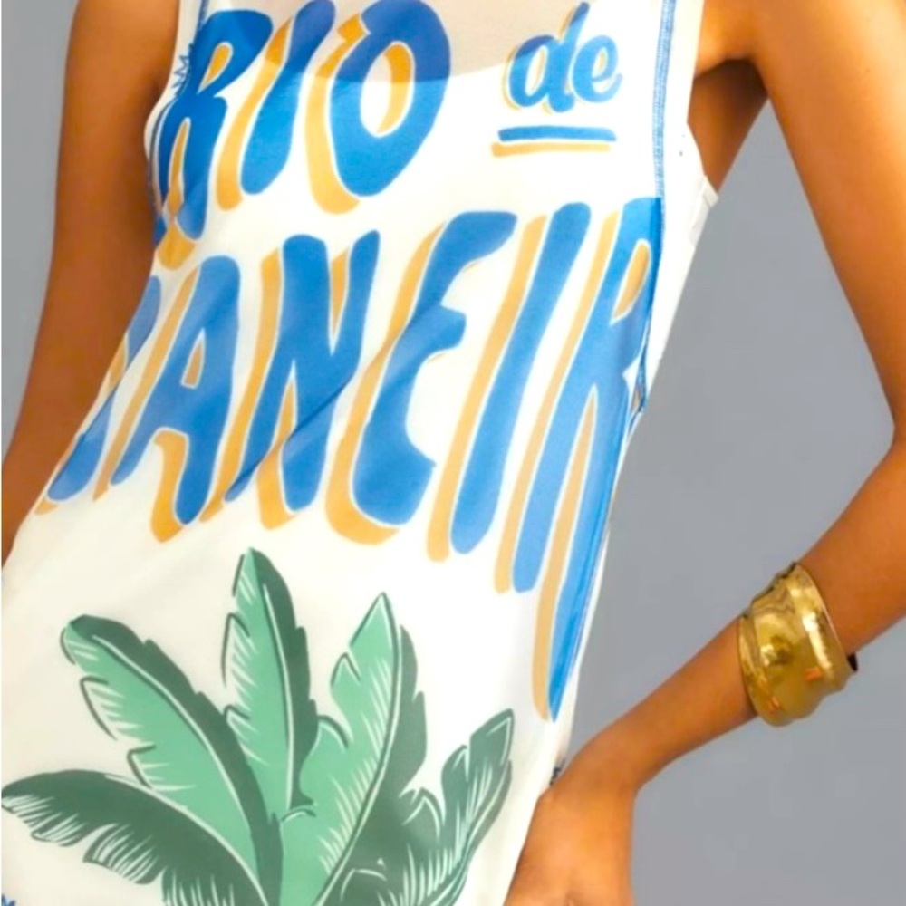Anthropologie Farm Rio Graphic Mesh Midi Dress Size M New w/o tags Resort ready
